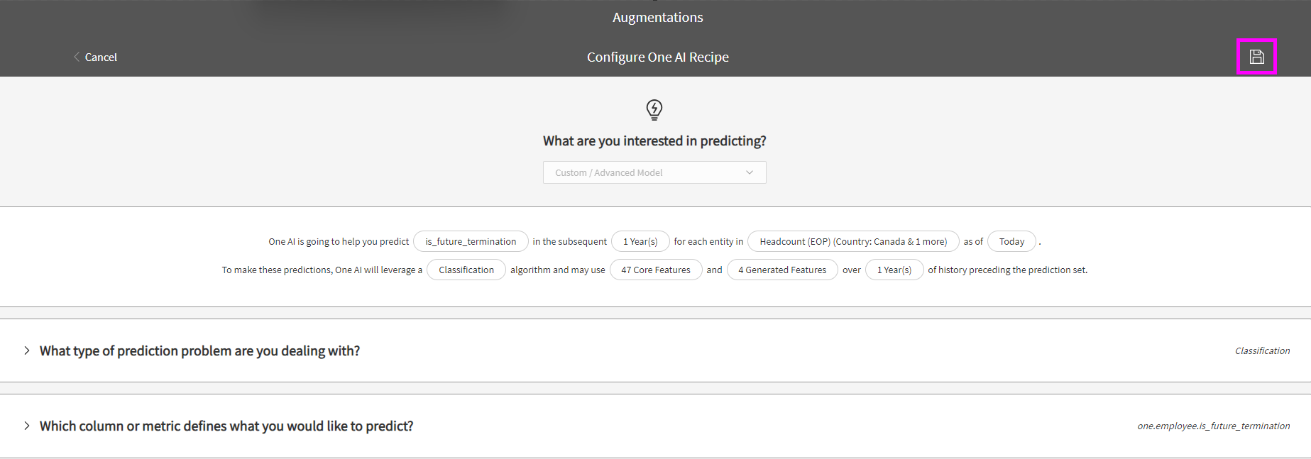 Why didn't my machine learning model save the edits I made in the One AI query builder (recipe